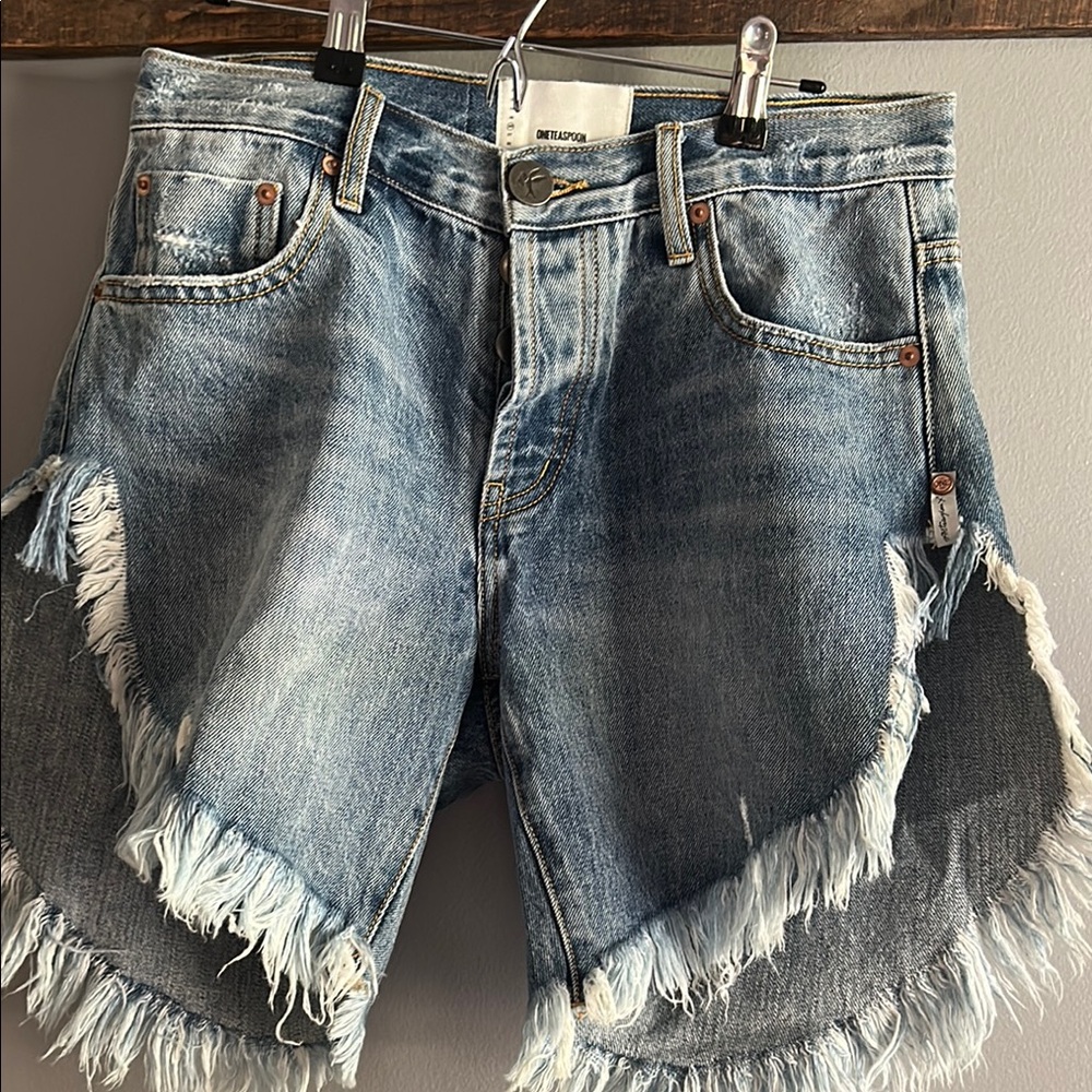 NWT One Teaspoon Blue Distressed Jean Shorts Raw Hem FRANKIES